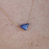 Triangle Blue Sapphire Necklace – Unique Minimalist 18k Gold Pendant – Natural September Birthstone Jewelry Gift