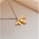 Nature Inspired Dainty Diamond Necklace - Solid 18k Gold Bee Pendant - Wedding Jewelry