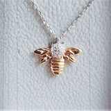 Nature Inspired Dainty Diamond Necklace - Solid 18k Gold Bee Pendant - Wedding Jewelry