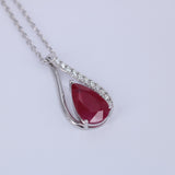 Natural Pear Ruby & Diamond Necklace – Teardrop Ruby Pendant in 18k White Gold – July Birthstone Fine Jewelry