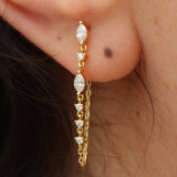 Marquise Diamond Chain Earrings – Solid 18K Gold Dangle Earrings – Delicate Diamond Drop Earrings – Wedding & Bridal Jewelry