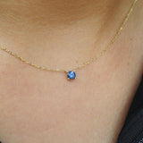 Blue Sapphire Solitaire Necklace - 4 mm Dainty Sapphire Pendant