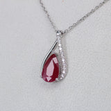 Natural Pear Ruby & Diamond Necklace – Teardrop Ruby Pendant in 18k White Gold – July Birthstone Fine Jewelry