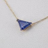 Triangle Blue Sapphire Necklace – Unique Minimalist 18k Gold Pendant – Natural September Birthstone Jewelry Gift