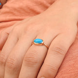 East-West Natural Oval Sleeping Beauty Bezel Turquoise Ring