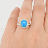 Genuine Oval Sleeping Beauty Turquoise & Diamond Engagement Ring