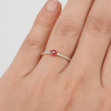 Dainty Oval Natural Ruby and Diamond Engagement Ring – Small Genuine July & April Dual Birthstone Ring – Simple Gold Ruby Stacking Ring