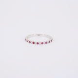 Natural Ruby and Diamond Full Eternity Ring – Small Genuine July & April Dual Birthstone Ring – Simple Gold Ruby Stacking Ring