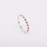 Natural Ruby and Diamond Full Eternity Ring – Small Genuine July & April Dual Birthstone Ring – Simple Gold Ruby Stacking Ring