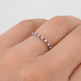 Natural Ruby and Diamond Full Eternity Ring – Small Genuine July & April Dual Birthstone Ring – Simple Gold Ruby Stacking Ring