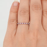 Natural Ruby and Diamond Full Eternity Ring – Small Genuine July & April Dual Birthstone Ring – Simple Gold Ruby Stacking Ring