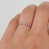 Natural Ruby and Diamond Full Eternity Ring – Small Genuine July & April Dual Birthstone Ring – Simple Gold Ruby Stacking Ring