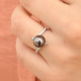 Unique Natural Tahitian Black Pearl Diamond Engagement Ring