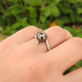 Unique Natural Tahitian Black Pearl Diamond Engagement Ring
