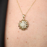 Sunflower Gold and Diamond Pendant - Unique Statement Necklace