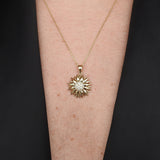 Sunflower Gold and Diamond Pendant - Unique Statement Necklace