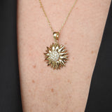 Sunflower Gold and Diamond Pendant - Unique Statement Necklace