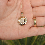 Sunflower Gold and Diamond Pendant - Unique Statement Necklace