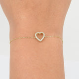Heart Pavé Diamond Bracelet - Dainty Diamond Chain Bracelet - Minimalist Fine Jewelry
