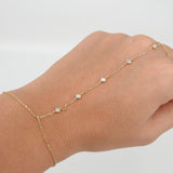 Dainty Diamond Gold Hand Chain - Natural Diamond Bezel Finger Bracelet - Handmade Tennis Jewelry