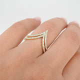 Double V-Shaped Diamond Wedding Band - Wishbone Chevron Ring