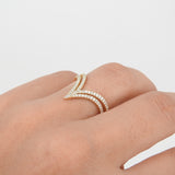 Double V-Shaped Diamond Wedding Band - Wishbone Chevron Ring
