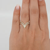 Double V-Shaped Diamond Wedding Band - Wishbone Chevron Ring