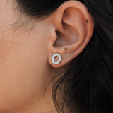 Circle Pave Diamond Studs – Genuine Diamond Gold Earrings