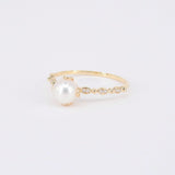 Unique Vintage Nature-Inspired Genuine Pearl Diamond Ring