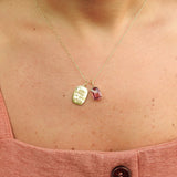 Unique Natural Tourmaline and Engraved Solid Gold Pendants - Personalized Necklace Set