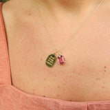 Unique Natural Tourmaline and Engraved Solid Gold Pendants - Personalized Necklace Set