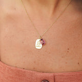 Unique Natural Tourmaline and Engraved Solid Gold Pendants - Personalized Necklace Set