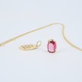 Unique Natural Tourmaline and Engraved Solid Gold Pendants - Personalized Necklace Set
