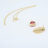 Unique Natural Tourmaline and Engraved Solid Gold Pendants - Personalized Necklace Set