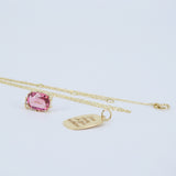 Unique Natural Tourmaline and Engraved Solid Gold Pendants - Personalized Necklace Set