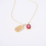 Unique Natural Tourmaline and Engraved Solid Gold Pendants - Personalized Necklace Set