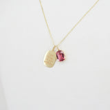 Unique Natural Tourmaline and Engraved Solid Gold Pendants - Personalized Necklace Set