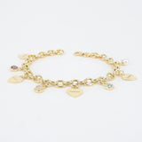 Personalized Birthstone & Heart Charm Bracelet – Custom 18k Gold Family Jewelry – Engraved Gift for Mom, Grandma, or Her