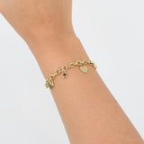 Personalized Birthstone & Heart Charm Bracelet – Custom 18k Gold Family Jewelry – Engraved Gift for Mom, Grandma, or Her