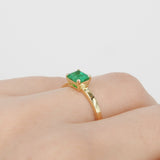 Princess Emerald Engagement Ring - Natural Colombian Emerald Ring - Simple Handmade May Birthstone Jewelry