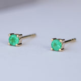 Natural Colombian Emerald Stud Earrings – Solid Gold May Birthstone Gift – Dainty Minimalist Fine Jewelry