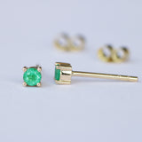 Natural Colombian Emerald Stud Earrings – Solid Gold May Birthstone Gift – Dainty Minimalist Fine Jewelry