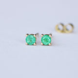Natural Colombian Emerald Stud Earrings – Solid Gold May Birthstone Gift – Dainty Minimalist Fine Jewelry