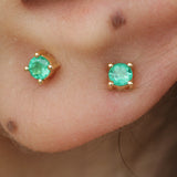 Natural Colombian Emerald Stud Earrings – Solid Gold May Birthstone Gift – Dainty Minimalist Fine Jewelry