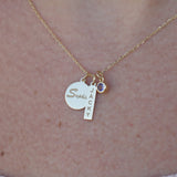 Personalized Family Name Necklace – Solid 18k Gold Engraved Charms with Birthstone – Custom Gift for Mom, Grandma, or New Baby