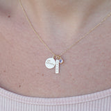 Personalized Family Name Necklace – Solid 18k Gold Engraved Charms with Birthstone – Custom Gift for Mom, Grandma, or New Baby