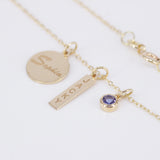 Personalized Family Name Necklace – Solid 18k Gold Engraved Charms with Birthstone – Custom Gift for Mom, Grandma, or New Baby