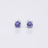 Natural Tanzanite Stud Earrings – Round December Birthstone Solid 18k Gold Studs – Dainty Minimalist Fine Jewelry Gift for Her