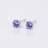 Natural Tanzanite Stud Earrings – Round December Birthstone Solid 18k Gold Studs – Dainty Minimalist Fine Jewelry Gift for Her