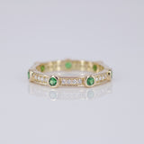 Tsavorite & Diamond Eternity Band – Full Solid 18k Gold Bezel Wedding Ring – Green Gemstone Stackable Anniversary Band